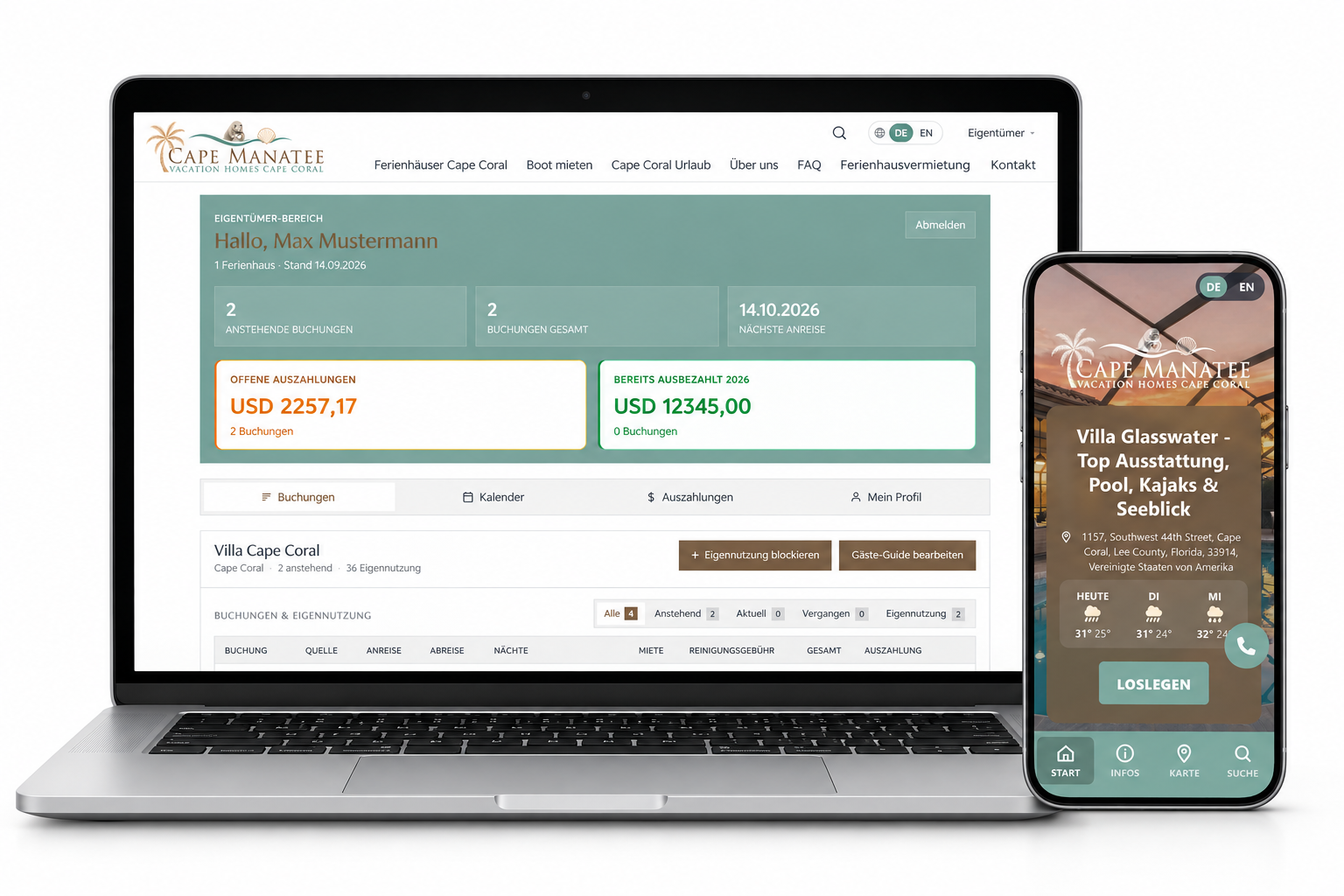 Cape Manatee owner portal and digital guest guide